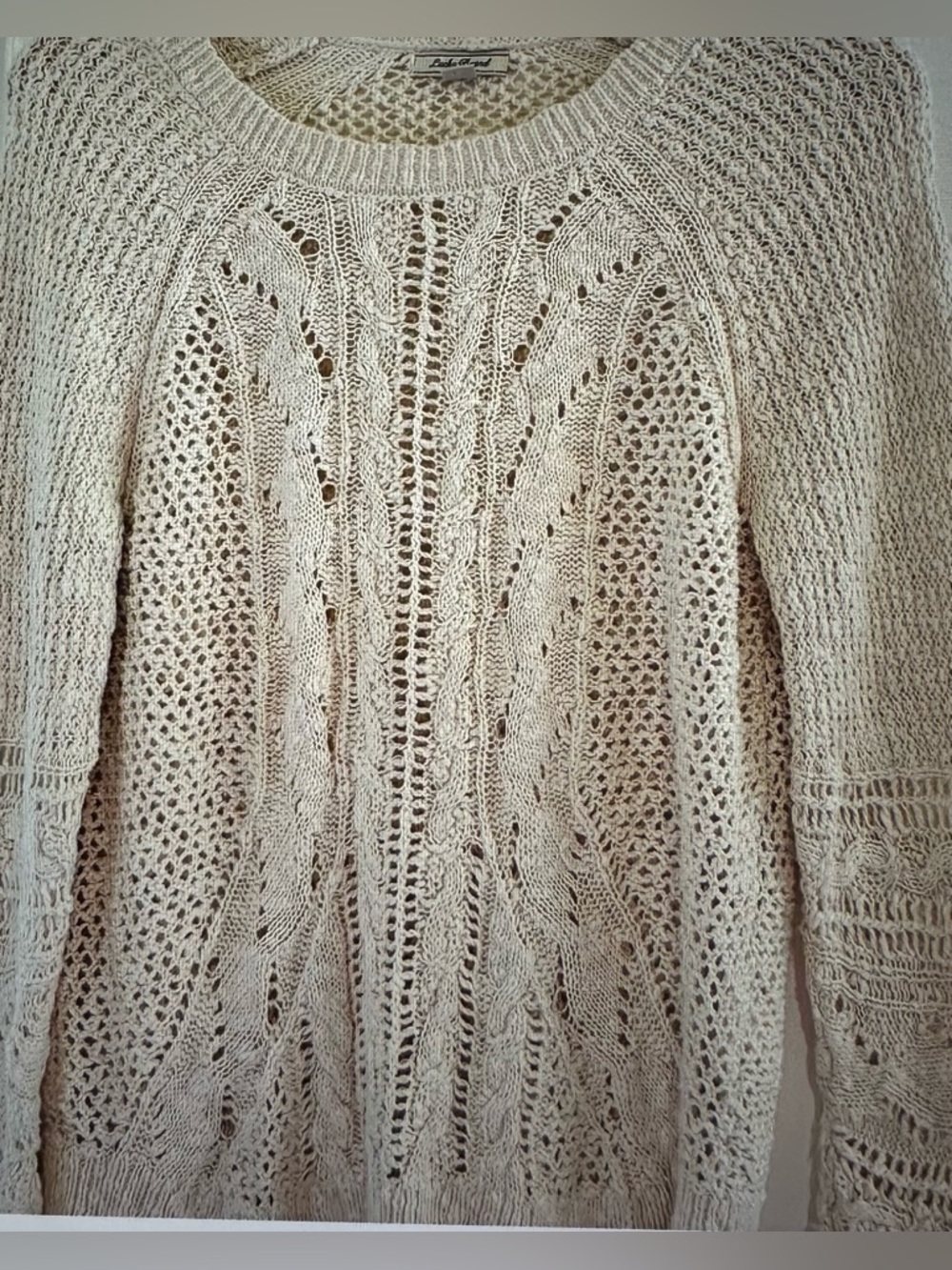 Lucky Brand Ladies Cream Open-Knit Cable Scoop Neck Sweater Size Large.